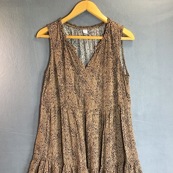Old Navy Animal Print Sleeveless Tiered Babydoll Mini Dress Size M Boho Leopard - Picture 3 of 10